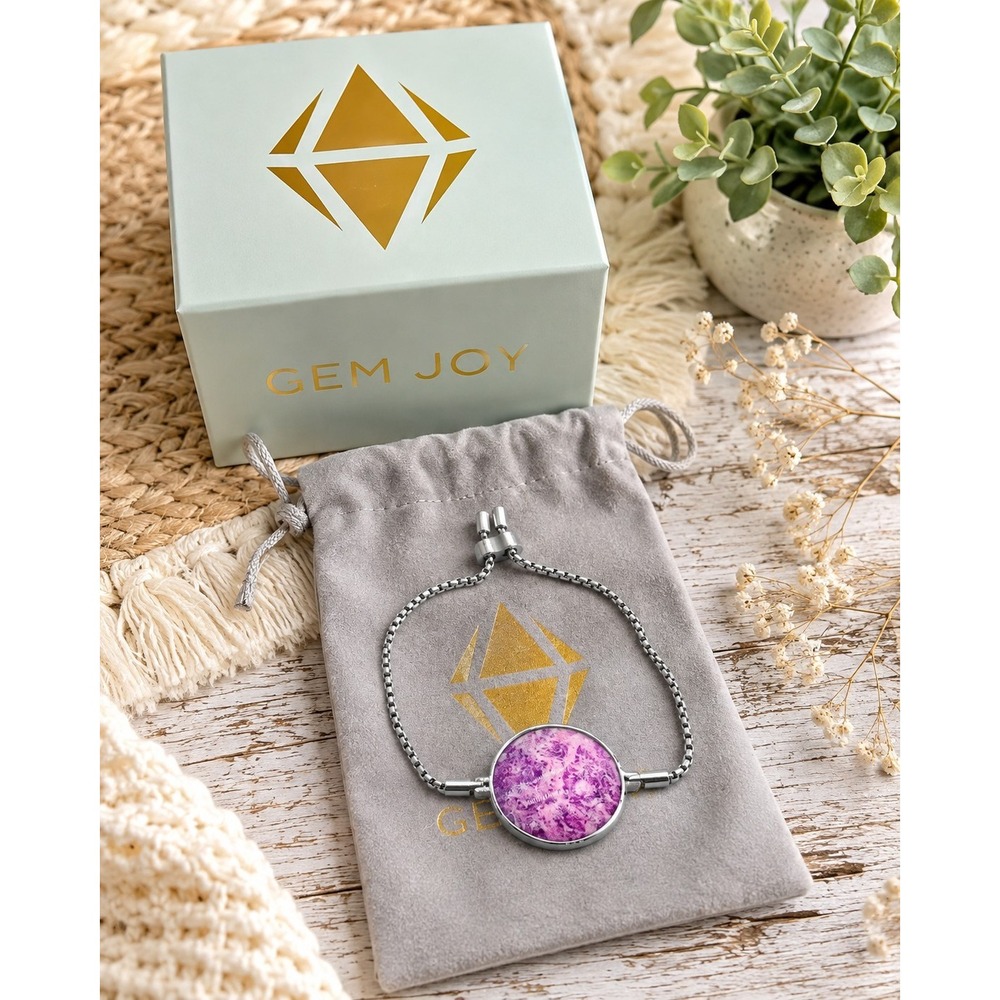 Gem Joy Purple Gemstone Bracelet Silver Tone Adjustable Boho Celestial Mystical